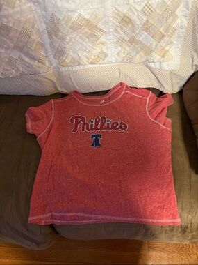 Majestic Phillies Short Sleeve Tee - Red with Navy Logo